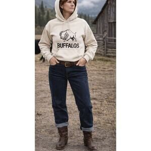 VTG Y2K Hoodie Sweatshirt with Vintage 70s Buffalos Graphic Mascot Size Small